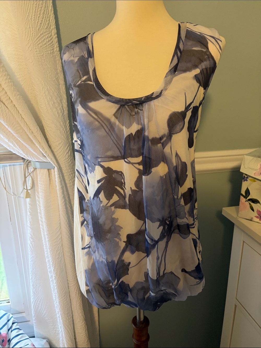 Sweet Pea Blue and White Floral Tank Top